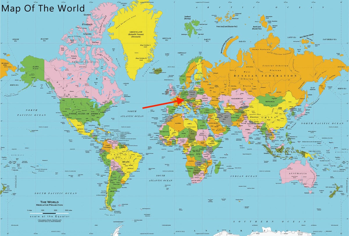 Ubicación de Múnich en el mapa del mundo