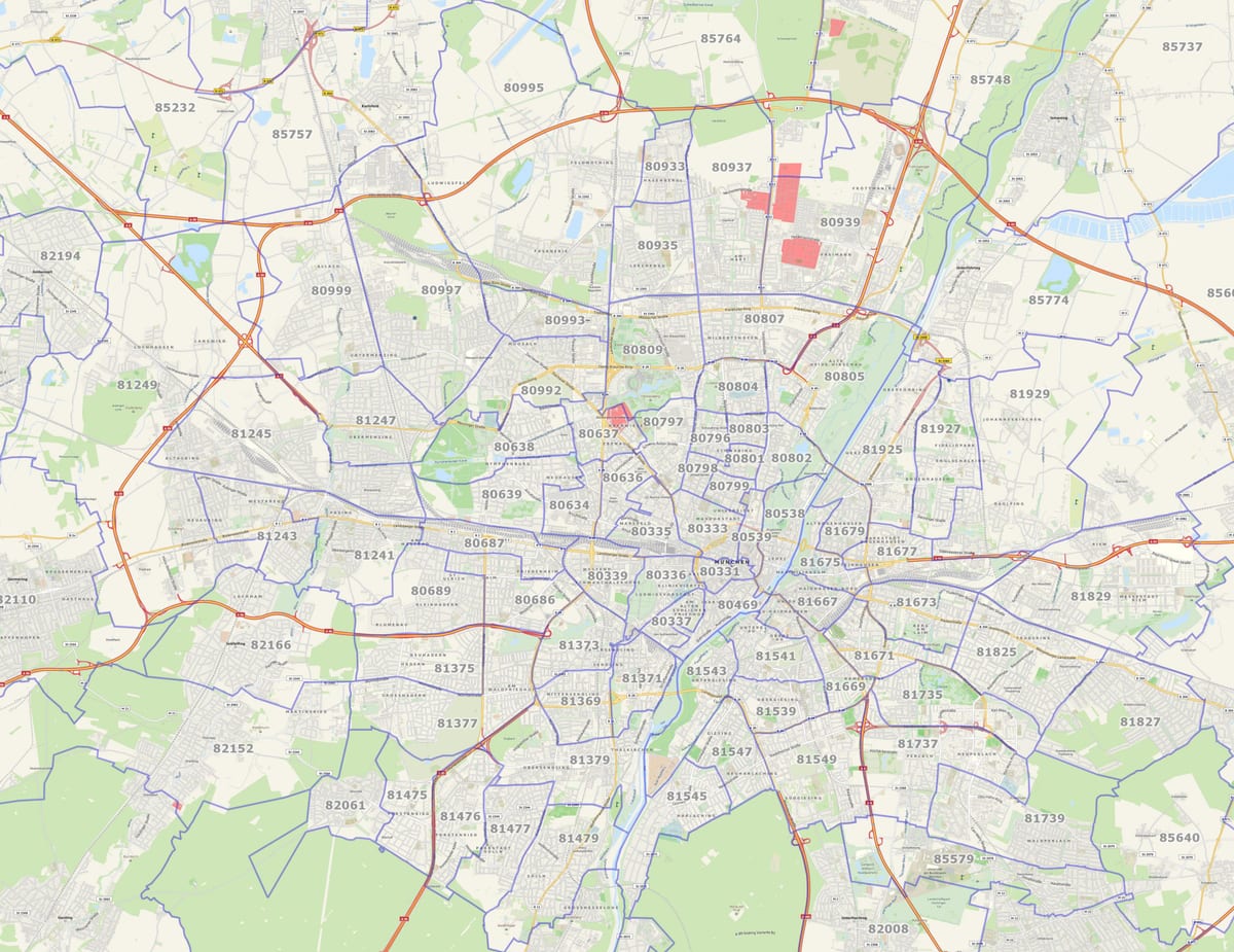 Mapa de códigos postales de Múnich