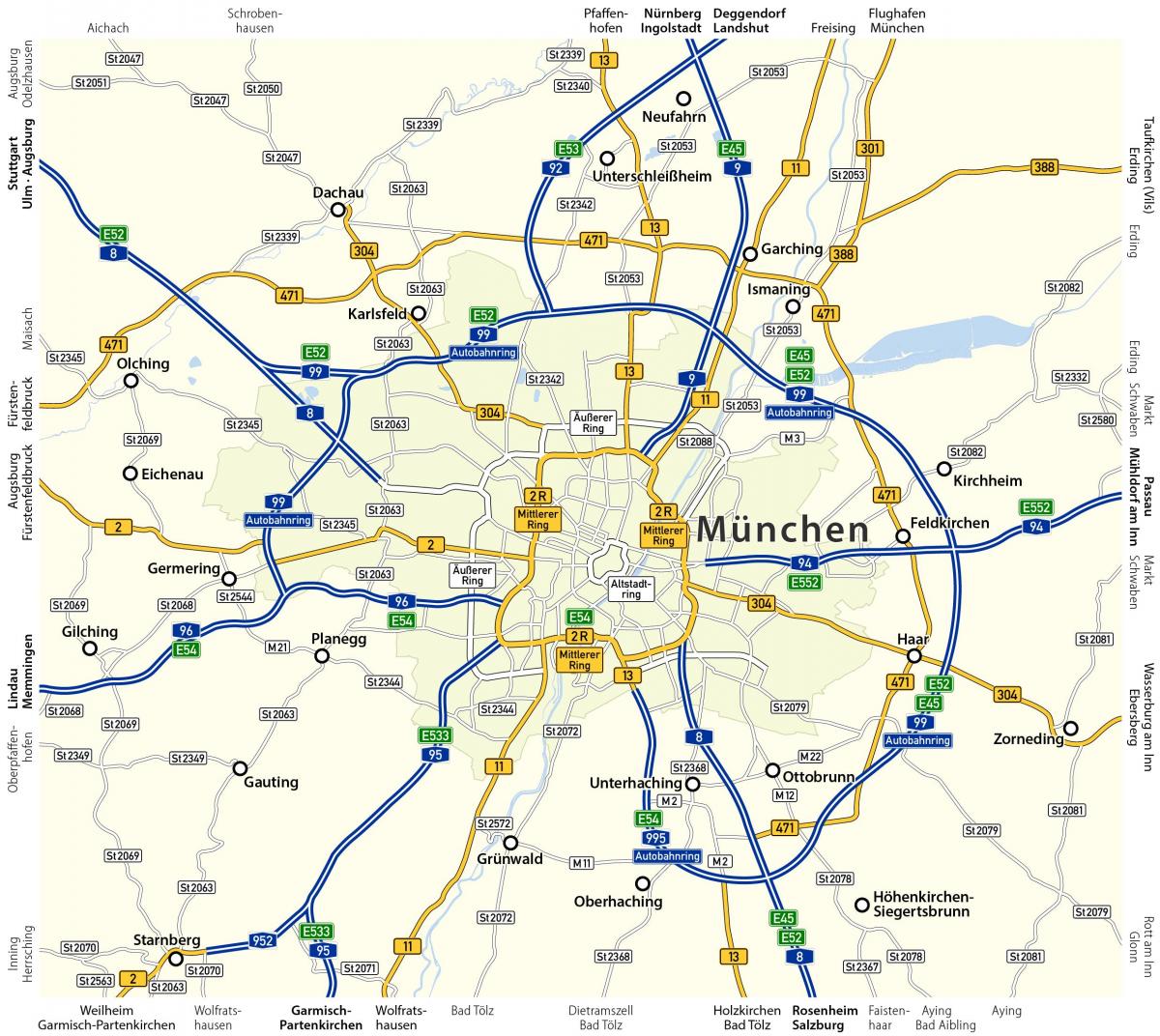 Mapa de carreteras de Múnich
