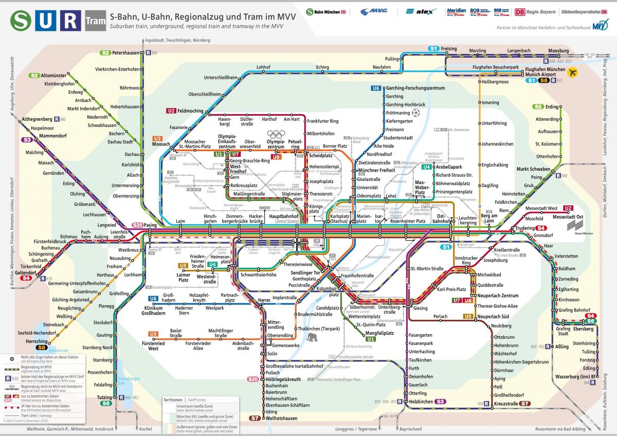 Mapa de las estaciones de tren de Múnich