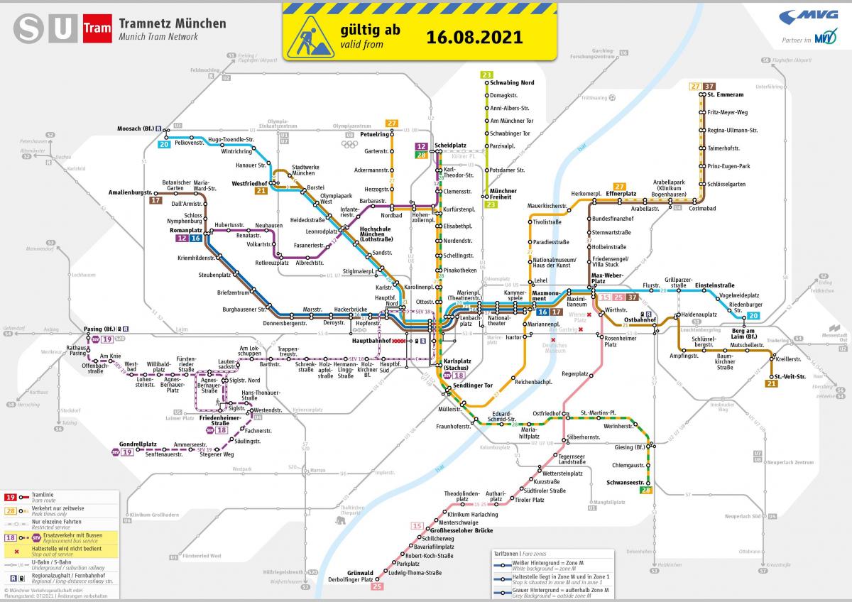 Mapa de las estaciones de tranvía de Múnich