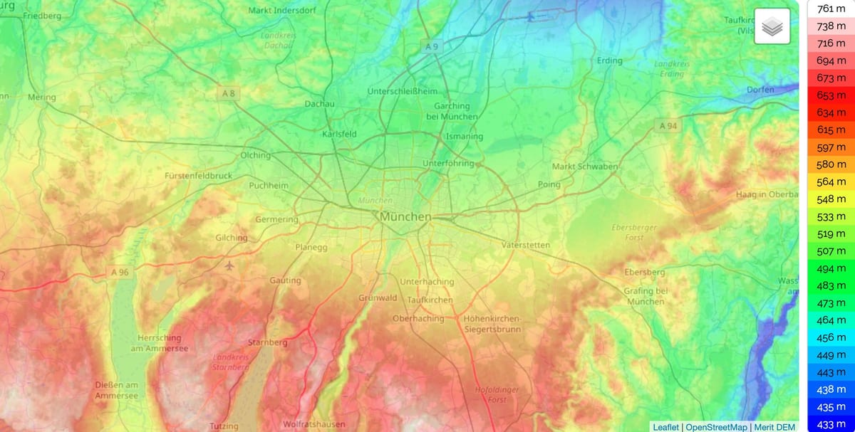 Mapa de elevación de Múnich